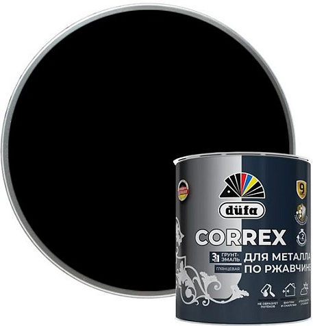 Грунт-эмаль по ржавчине 3в1 Dufa CORREX, черный RAL9005, 0,75 л купить в СОМ