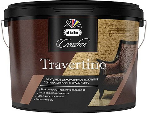 Покрытие фактурное Dufa Creative Travertino, эффект камня травертина и лофт-бетона,  15 кг купить в СОМ