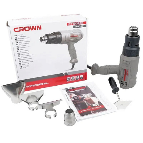 Фен строительный CROWN CT19022K, 1800 Вт, 4 насадки купить в СОМ