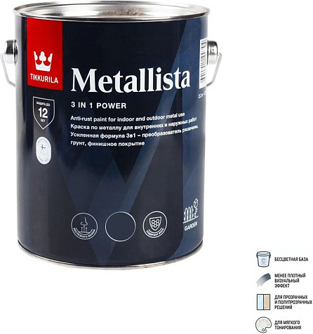 Краска Tikkurila Metallista по ржавчине, база С, 2.3 л купить в СОМ
