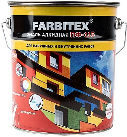 Эмаль ПФ-115 Farbitex, темно-серая, 10 кг купить в СОМ