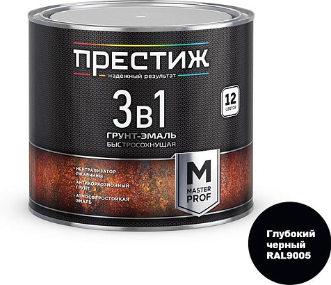 Грунт-эмаль по ржавчине Престиж, быстросохнущая, глубокий черный RAL9005, 1.9 кг купить в СОМ
